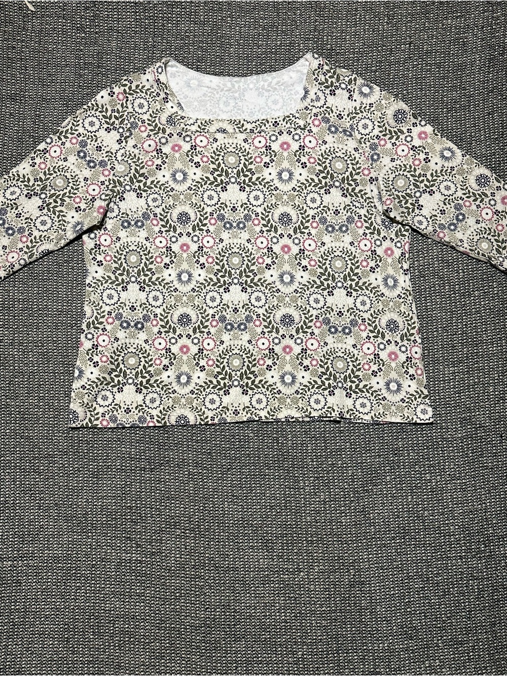 Kim Rogers Floral 3/4 Sleeve Tee in Cream, Pink & Blue